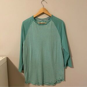 Express women’s Striped Raglan 3/4 Sleeve Shirt Teal & White Size L